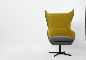 Comfortable office chair on white background, space for text