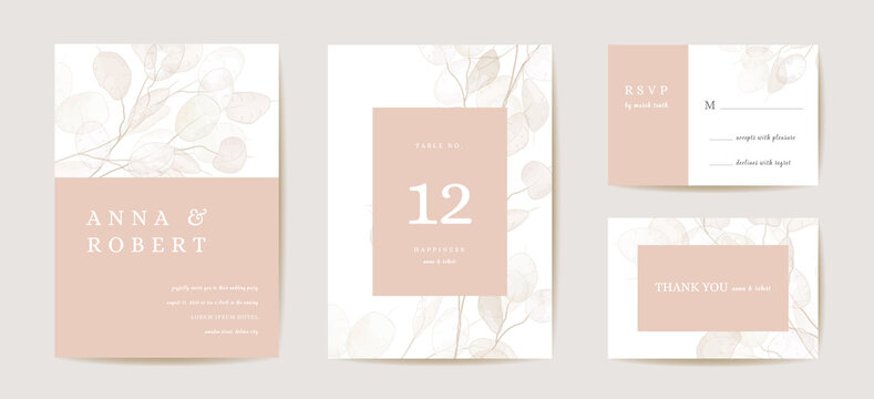 Wedding dried honesty flower invitation card, vintage botanical Save the Date set. Design template