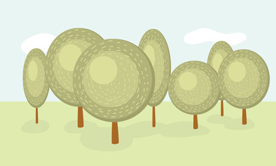 vector poster with trees, background with minimalistic trees, forest, park