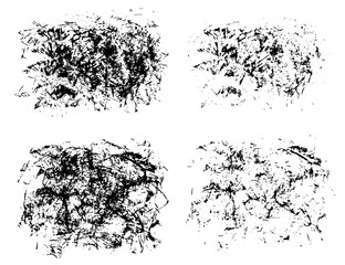 Set of expressive textured black ink or watercolor stains with little lines, dots and drops. Mysterious dynamic isolated inky blob, dark concept for brush design, background decor, abstract map