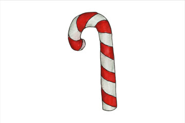 Candy Cane with Red Bow, Christmas and New Year Symbol.
