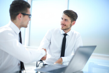 Close up shaking hand congratulating for employment. Concept of collaboration, new opportunities