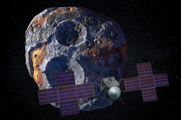 16 Psyche the large metallic asteroid ideal for space mining. This image elements furnished by NASA.