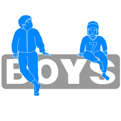 boys in tracksuits sit on a sign that says boys silhouettes vector on white background isolated