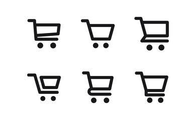 Shopping cart icon collection. Online commerce symbol. E-commerce vector sign.