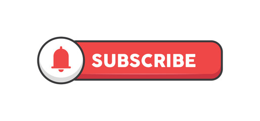 Subscribe red button with bell icon. Subscription to channel in social media. Flat style vector design.