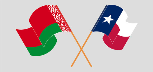 Crossed and waving flags of Belarus and the State of Texas