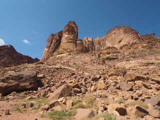 Fototapeta na wymiar Rubble, stone debris in Wadi Rum