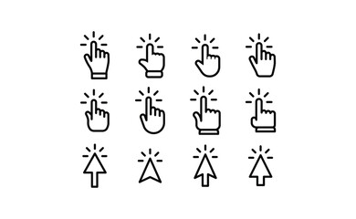 Clicking icons collections. Hand and arrow click icon. Cursor set.