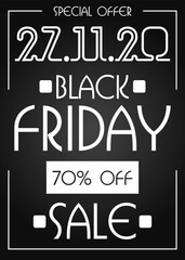 Black background special offer. Black Friday 70% off.