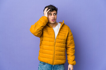 Young cool man being shocked, she has remembered important meeting.