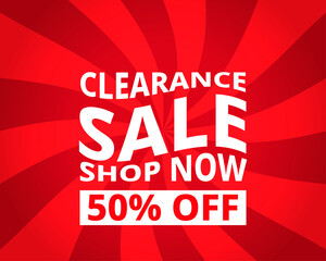 Clearance sale. Red swirly vector banner.
