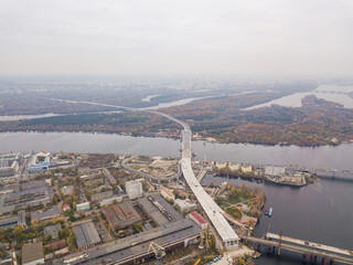 Aerial drone view. View of the Dnieper in Kiev.