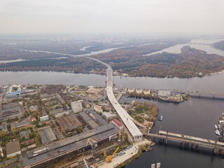 Aerial drone view. View of the Dnieper in Kiev.
