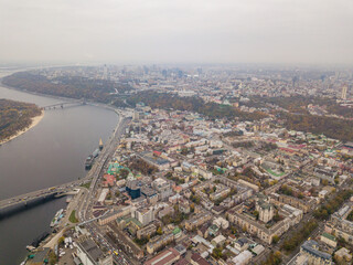 Obraz premium Aerial drone view. View of the Dnieper in Kiev.
