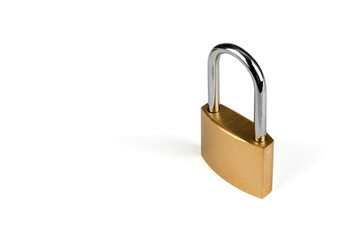 Padlock golden lock in isometric view isolated on white background.