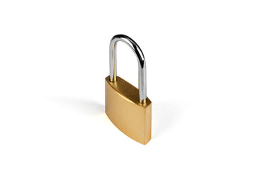 Padlock golden lock in isometric view isolated on white background.