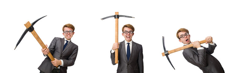Young businessman with weapon isolated on white