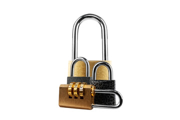 Lots of padlocks isolated on a white background. Multilevel authentication.