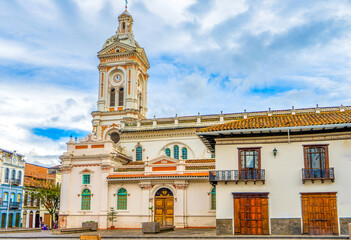 Old colonial church San Francisco in the city of Cuenca, in Ecuador