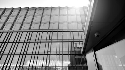 Abstract modern architecture with high contrast black and white tone. Architecture of geometry at glass window - monochrome. Black and white.