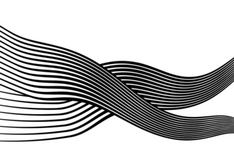 Abstract intertwining wavy black lines on a white background. Trendy striped vector background