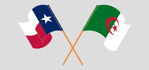 Crossed and waving flags of Algeria and the State of Texas