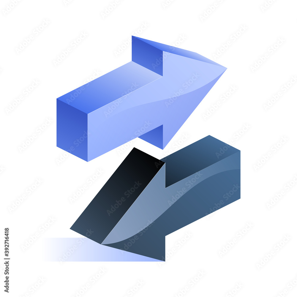 Poster blue arrows pointing forward and backward icon in isometric view