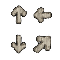 Set of symbols right arrow, up arrow, left arrow, to down arrow made of industrial metal 3D
