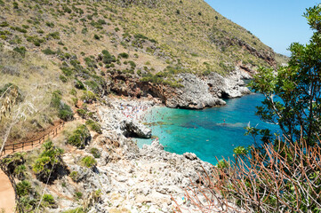 Fototapeta premium The rocky coast line of the Zingaro natural reserve in Sicily, Italy