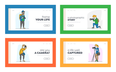 Photographers with Photo Camera Landing Page Template Set. Creative Profession or Occupation. Characters Take Shot