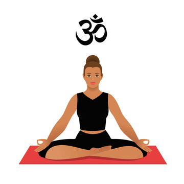 Kapha dosha - or ectomorph - ayurvedic physical constitution of human body type. Editable vector illustration of woman in asana padmasana - yoga pose - on a white background for Yoga, Ayurveda, Reiki