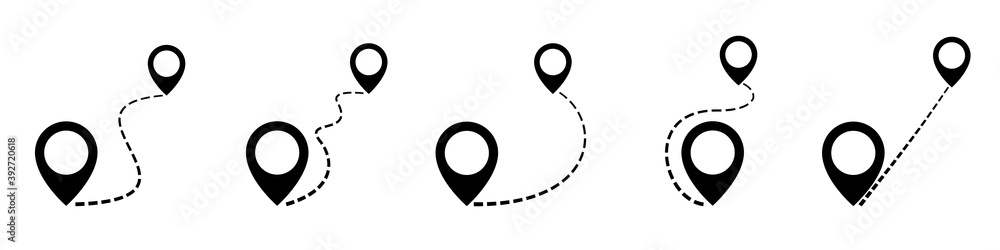 Poster Set map distance measuring icon, pin map marker pointer sign, GPS location flat symbol – vector