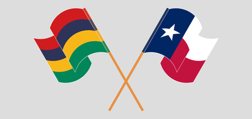 Crossed and waving flags of Mauritius and the State of Texas