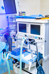 Up to date medical equipment for life saving in hospital room. Modern technic in surgery room.