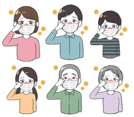 花粉症で目がかゆい　家族　マスク付き