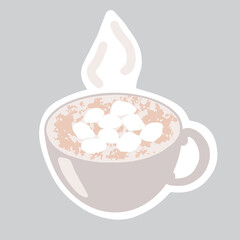 Christmas sticker with hot chocolate, holiday element ready for print, raster illustration