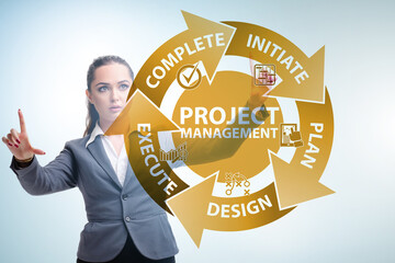 Businesswoman in project management different phases