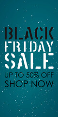 Turquoise flyer black friday 70% off. Turquoise background. Stencil army inspiration "black friday sale".
