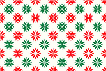 Winter Holiday Pixel Pattern. Seamless Christmas Star Ornament. Scheme for Knitted Sweater Pattern Design or Cross Stitch Embroidery.