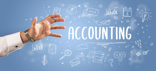 Close-Up of cropped hand pointing at ACCOUNTING inscription, modern business solution concept