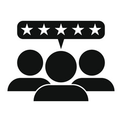 Five star review icon. Customers satisfaction rating. Black isolated vector illustration on white background.