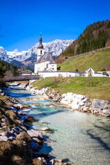 Fototapeta premium Church of Ramsau, a small village near Berchtesgaden in Bavaria, Germany