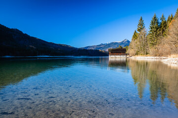 Fototapeta premium bavaria, water, walchensee, lake, mountain, germany, blue, nature, alps, landscape, sky, mountains, see, german, travel, forest, view, tree, autumn, summer, alpen, scenic, vacation, outdoors, green, r