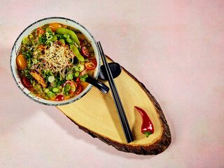 Fried Salmon Ramen Soup
