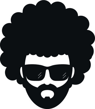 Black african american afro male face portrait vector urls hair style. Man head silhouette isolated on white background. Sunglasses black. Black beard man.