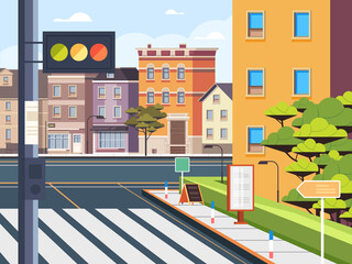 City town crosswalk pedestrian street zebra concept. Vector flat cartoon graphic design illustration © PrettyVectors
