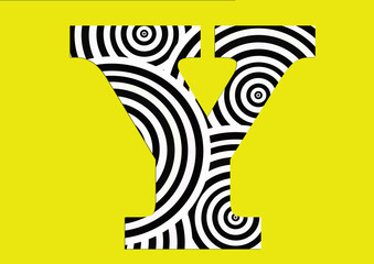 Circle zebra animal black and white print on Y alphabet