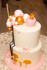 wedding cake decorated with globes