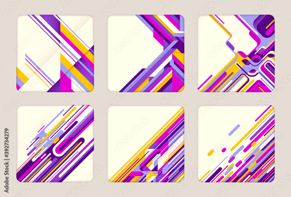 Poster set of various abstract geometric backgrounds in color. vector illustration.